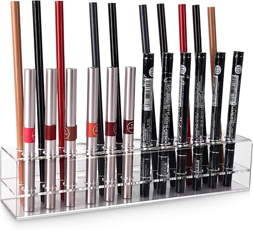 Wiojtry Organizador de delineador de labios acrílico y organizador de delineadores de ojos, 24 lápices cosméticos estándar, estuche de exhibición de