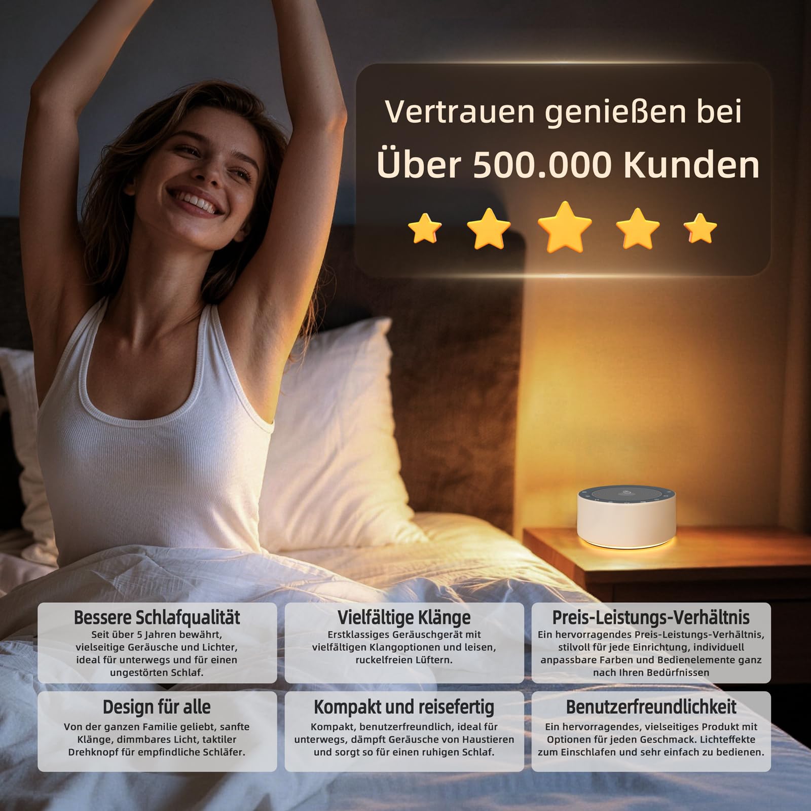 KIPCUSH Weißes Rauschgerät mit 30 High-Fidelity-Soundtracks, Sound-Maschine für Babys, Erwachsene, 7 Farben Nachtlichter, Voll-Touch-Tuch Gitter und Tasten, Timer