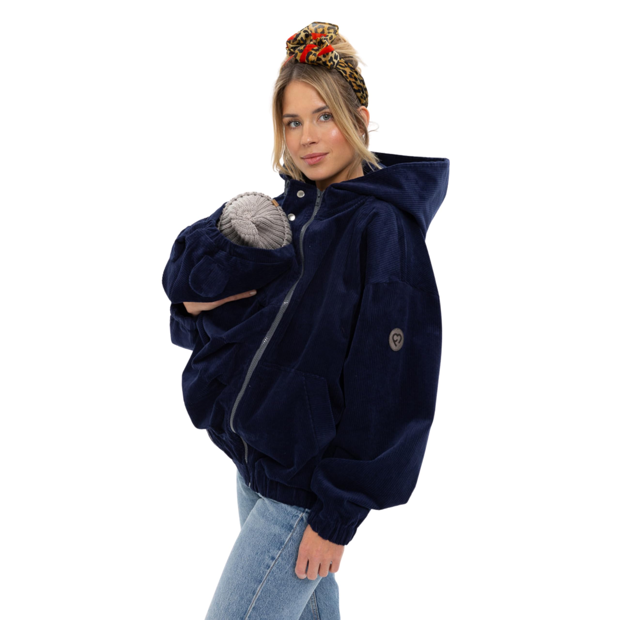 fun2bemum Cordjacke 3 in 1 Tragejacke Baby Umstandsjacke Oversize Herbstjacke für Mama mit Babytrage aus Baumwolle mit Einsatz (Standard, Moonlight)