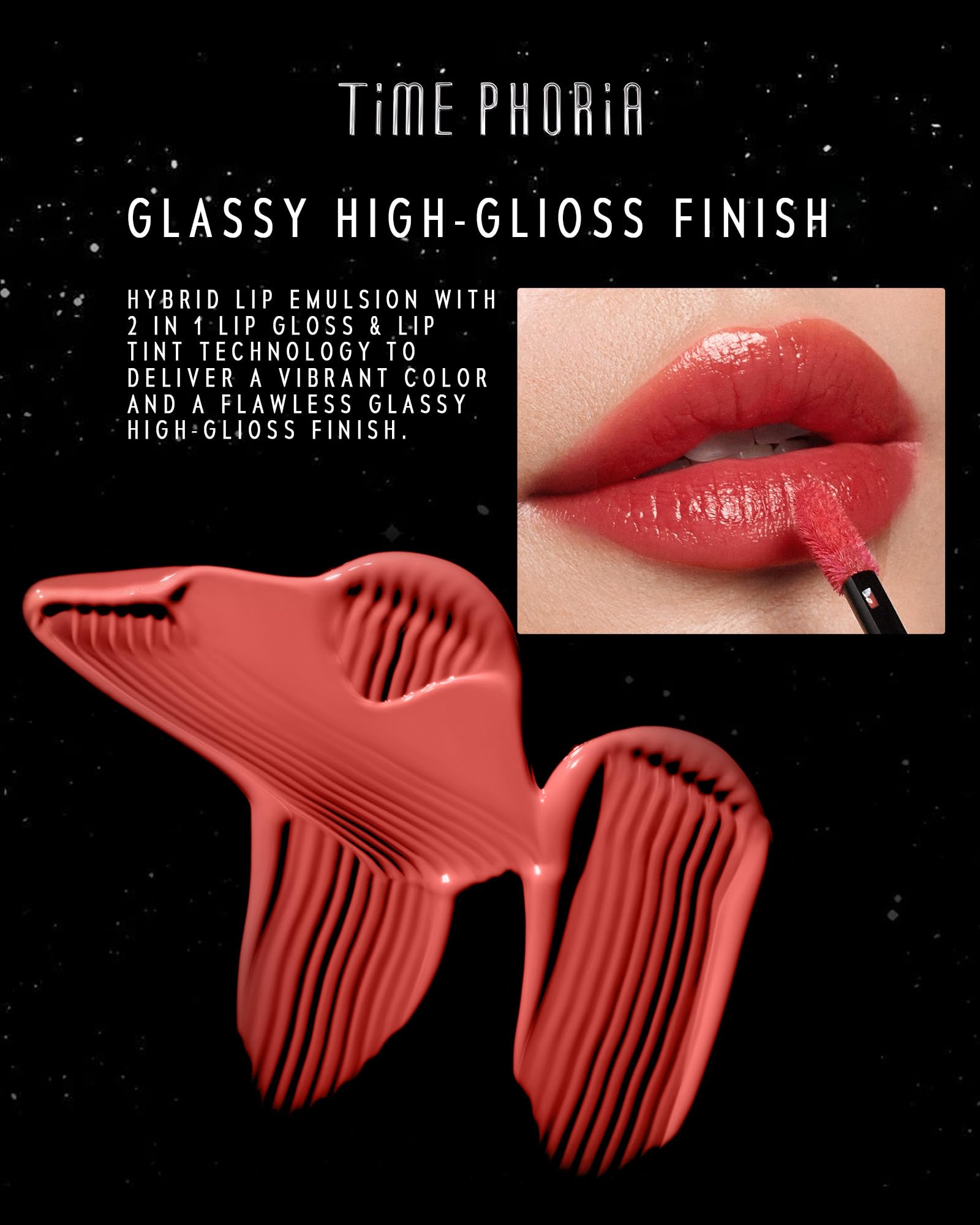 TIMEPHORIA STELLAR DUST LIP STAIN-Long Lasting, wasserdicht und transferproof Lip Tint, glänzendes Finish, leichter Lipstick, hohe Abdeckung, lebendige Farbe (05 ELECTRA)