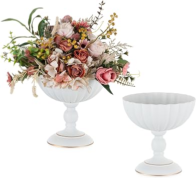 Sziqiqi White Urn Vase for Centrepieces, Wedding Compote Vase, 2Pcs