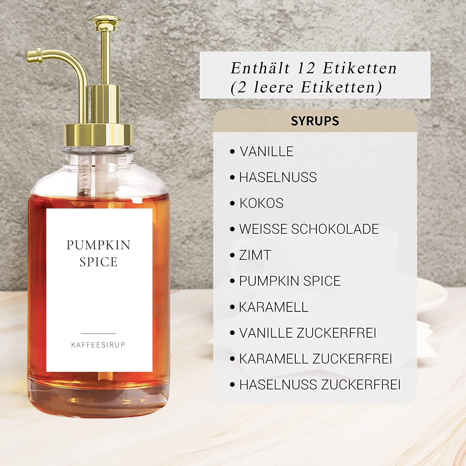2 Stücke 500ml Kaffeesirup Spenderflasche mit Etiketten Glasflaschen für Kaffee Bar Organisation