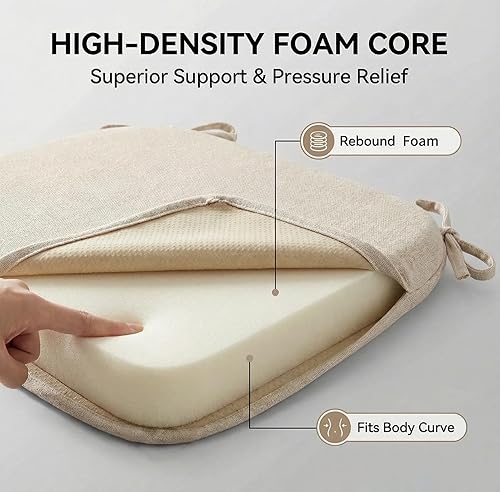 Vista 5 de Juego de 4 almohadillas para sillas de comedor con lazos, cojines de asiento de cocina de madera para sillas, espuma 40D, antideslizante para Beige