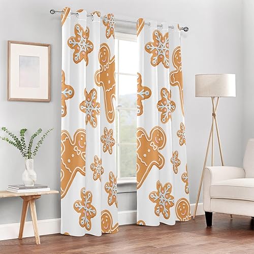 Miniatura 7 de Cortinas opacas de pan de jengibre de Navidad para dormitorio, aislamiento térmico, con ojales, cortinas opacas para puerta corrediza, cortinas para