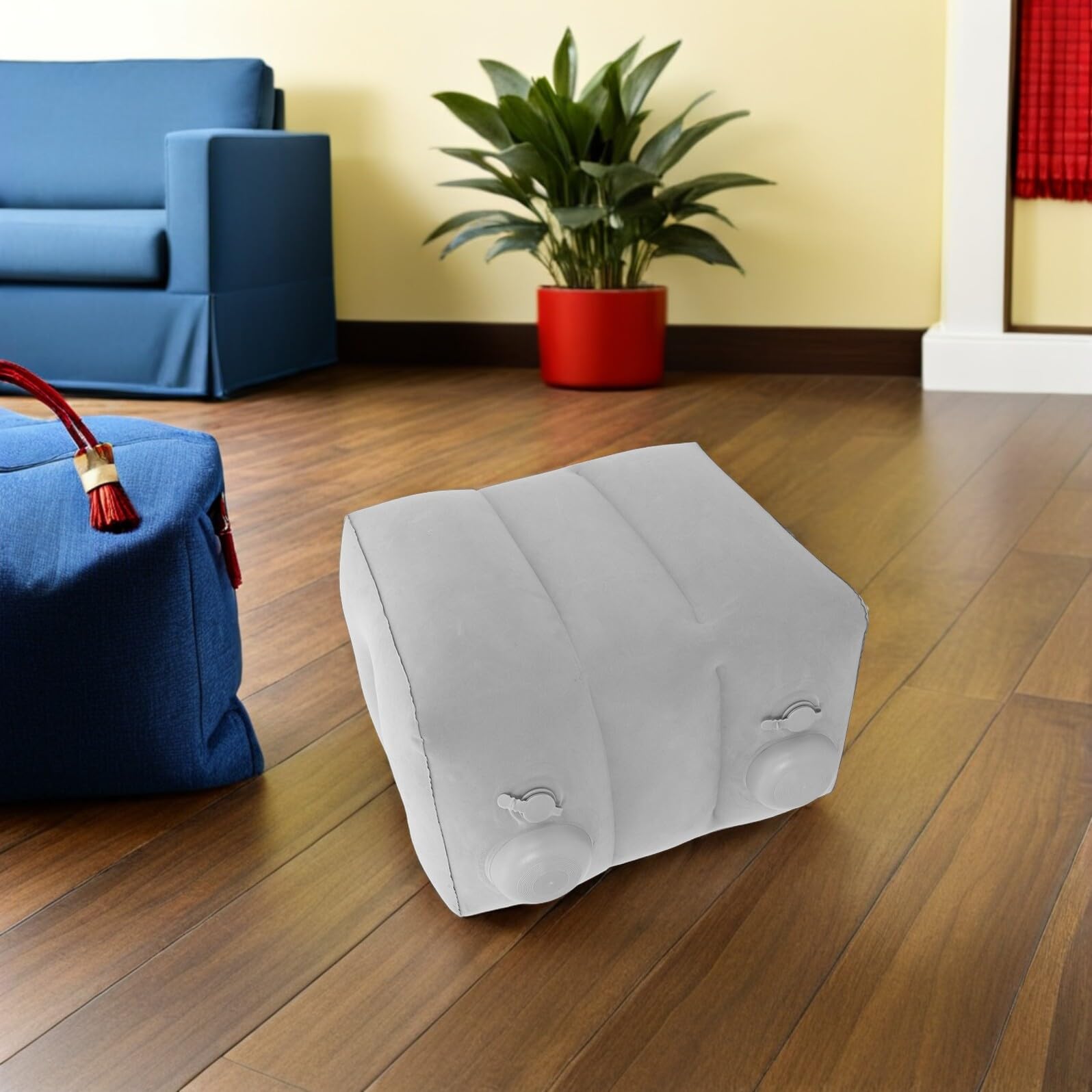 Hemobllo Reposapiés Inflable Ajustable para Avión y Oficina Cojín Inflable de PVC Flocado Gris Claro de 3 Capas Almohada Ergonómica para Viaje Bolsa de Almacenamiento Cómodo para Tren y