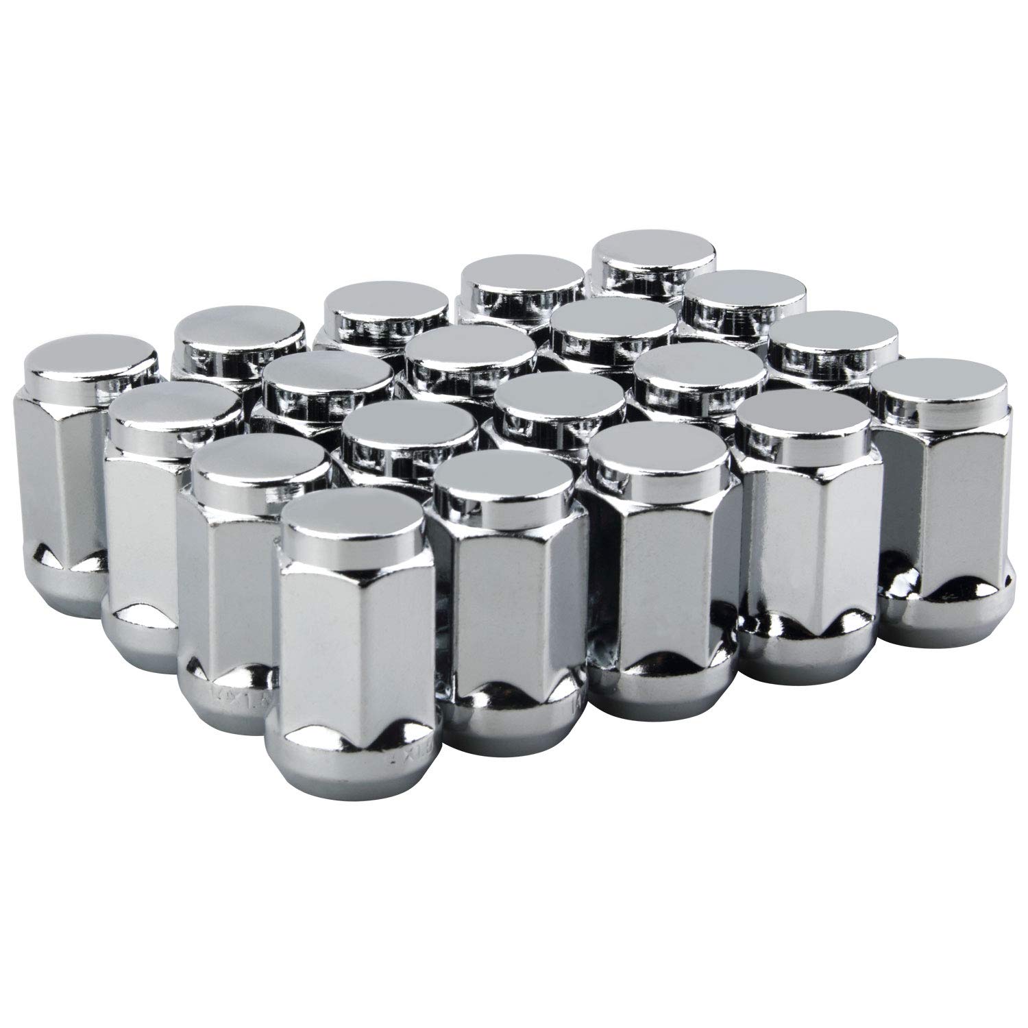 20 PC 1/2"-20 Lug Nuts Chrome 19mm Hex Compatible with Jeep Ford-Dodge-Lincoln 5 Lug Aftermarket Wheels 1/2" Lugnuts 1.38" Tall Cone Seat with Key for Wrangler Grand Cherokee Explorer Ranger