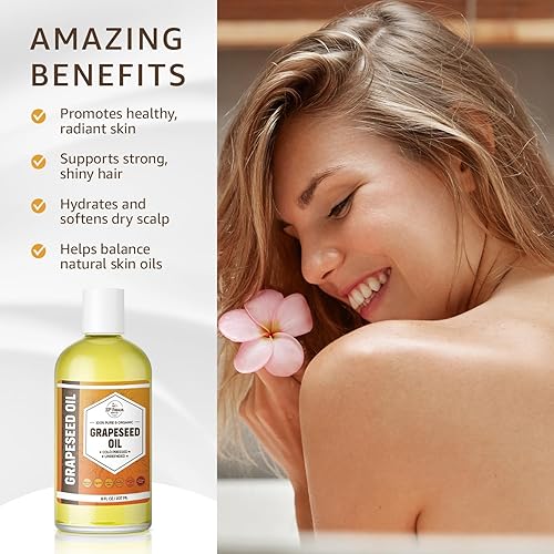 Miniatura 4 de Aceite de uva orgánico (16 onzas) prensado en frío sin refinar  100% puro y natural sin OMG  Disponible a granel  Piel, cabello, cara, portador para