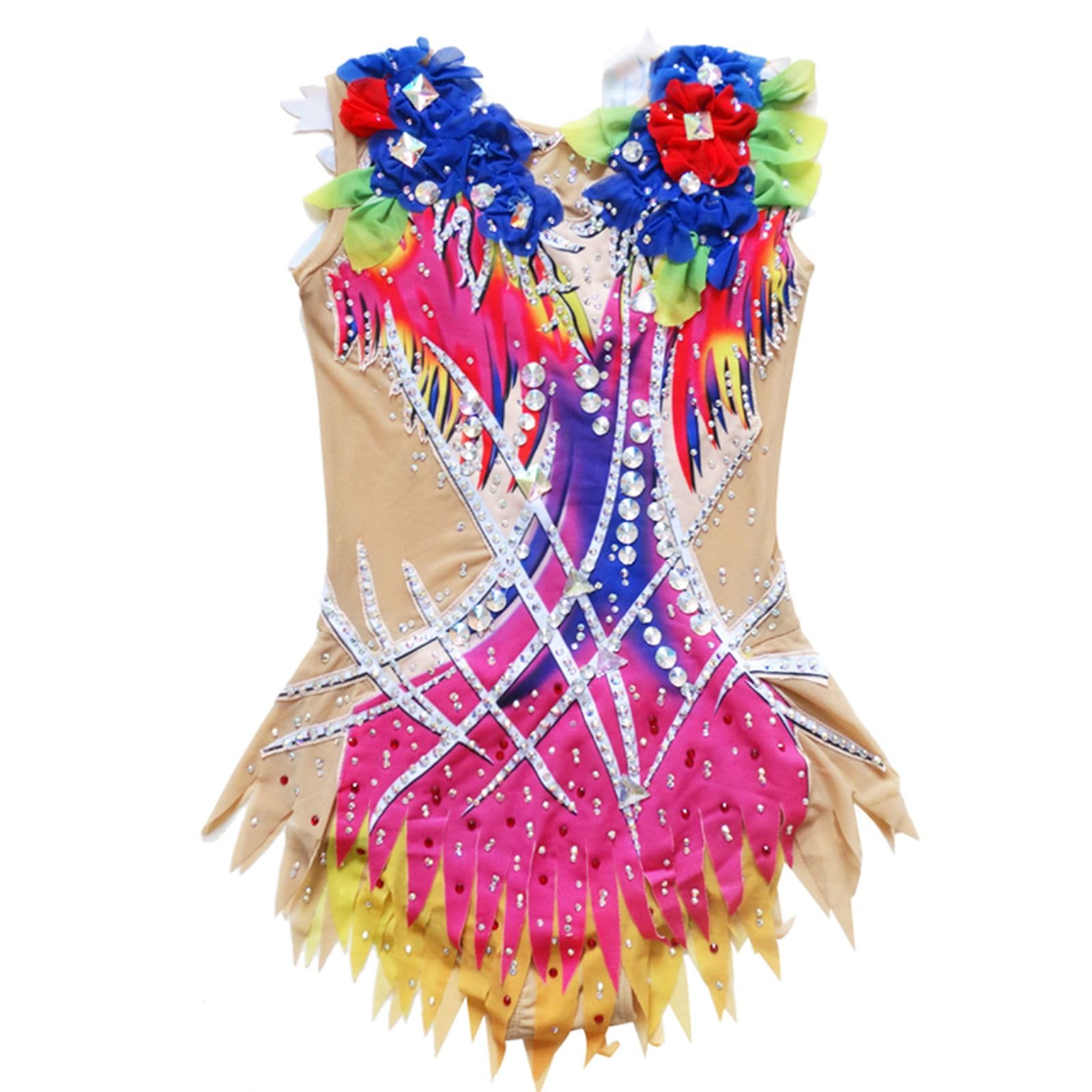 LIUHUO Maillot de gimnasia rítmica, sin mangas, diseño de flores, rendimiento y competición