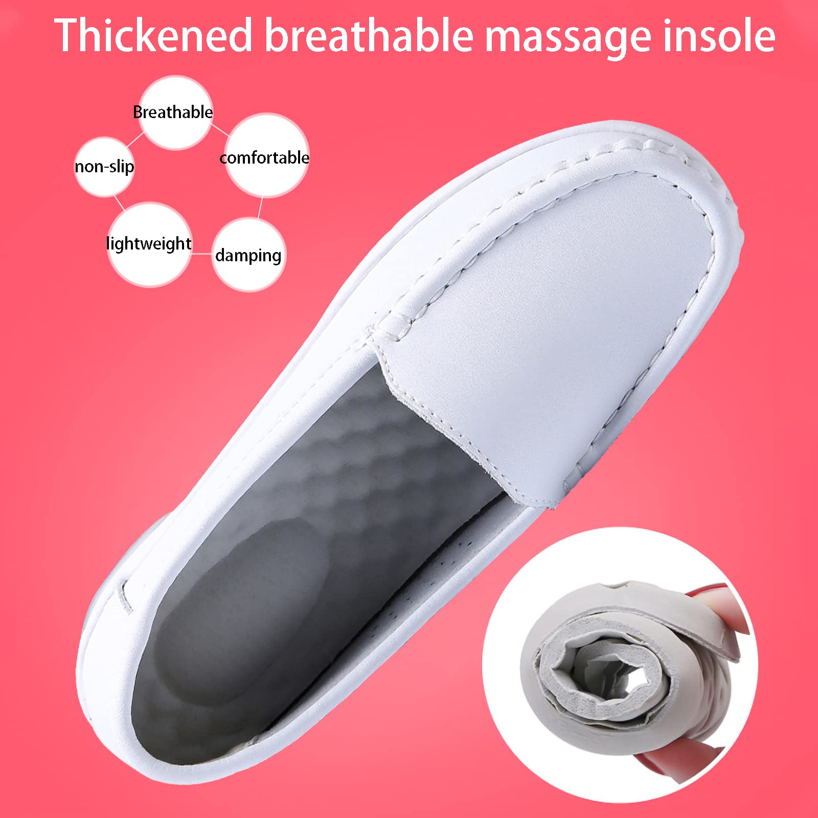 Zapatos de enfermería Blancos para Mujer, Zapatos de Enfermera Profesionales, cómodos para Caminar, sin Cordones, para Trabajo en Restaurante de Enfermera, Ligeros