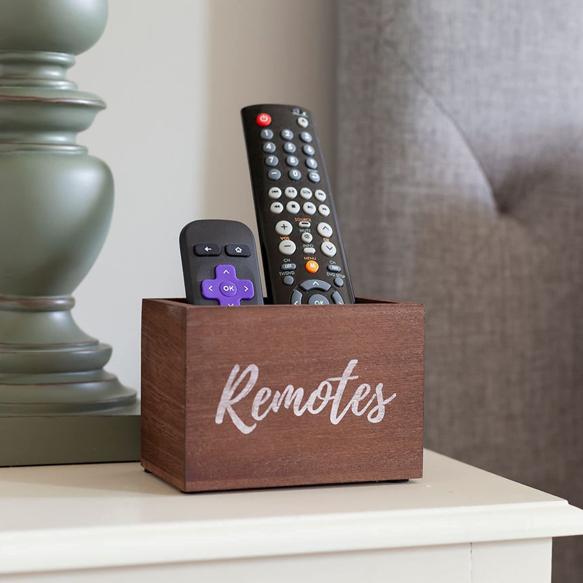 Buy Farmhouse Remote Control Holder, Wooden TV Remote Caddy for Any
