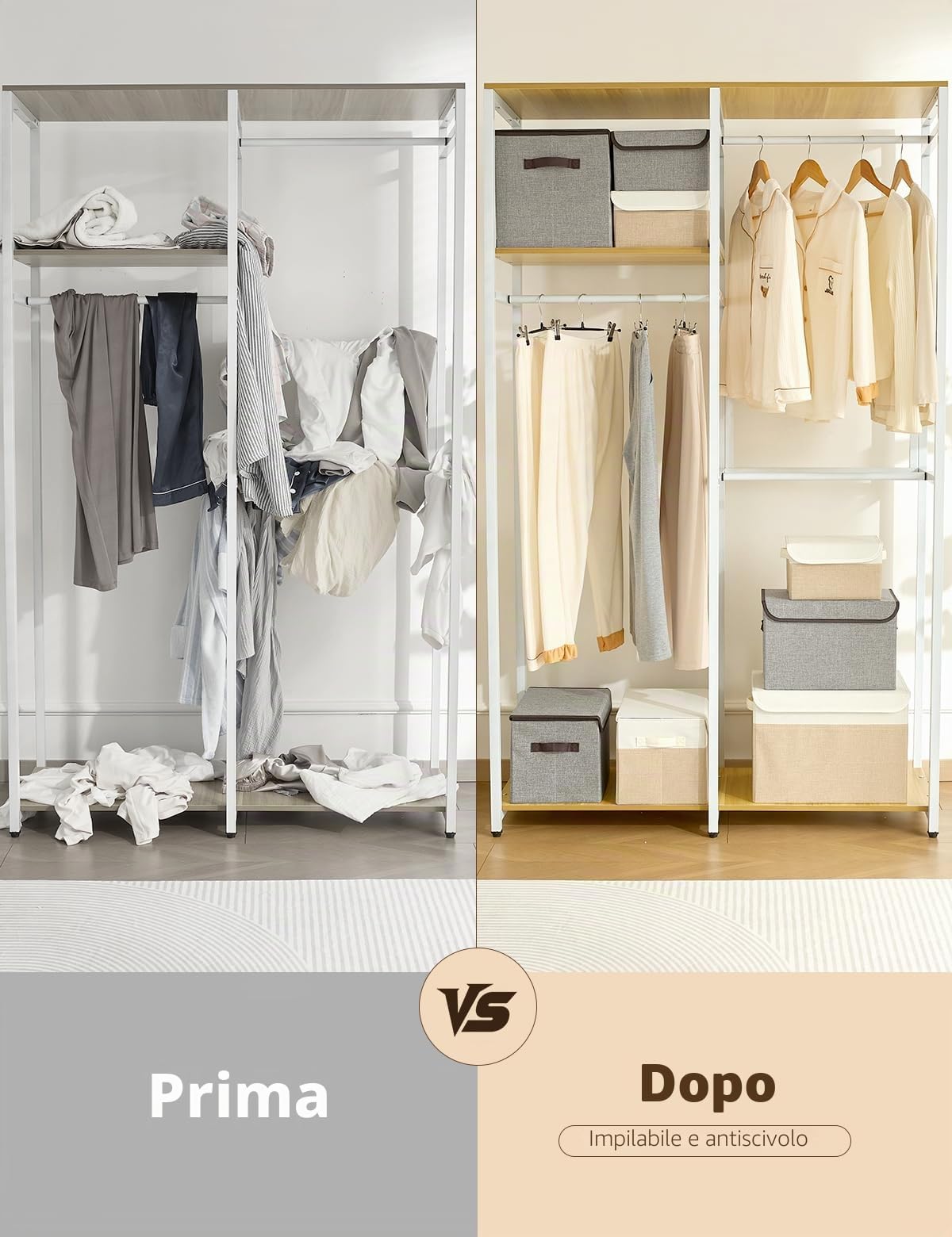 Bagnizer Scatole portaoggetti in tessuto con coperchi e manici, per vestiti, giocattoli, piccole scatole portaoggetti, pieghevoli, per armadio, camera da letto, ufficio, 37x24x24CM, 3 Pezzi, Beige