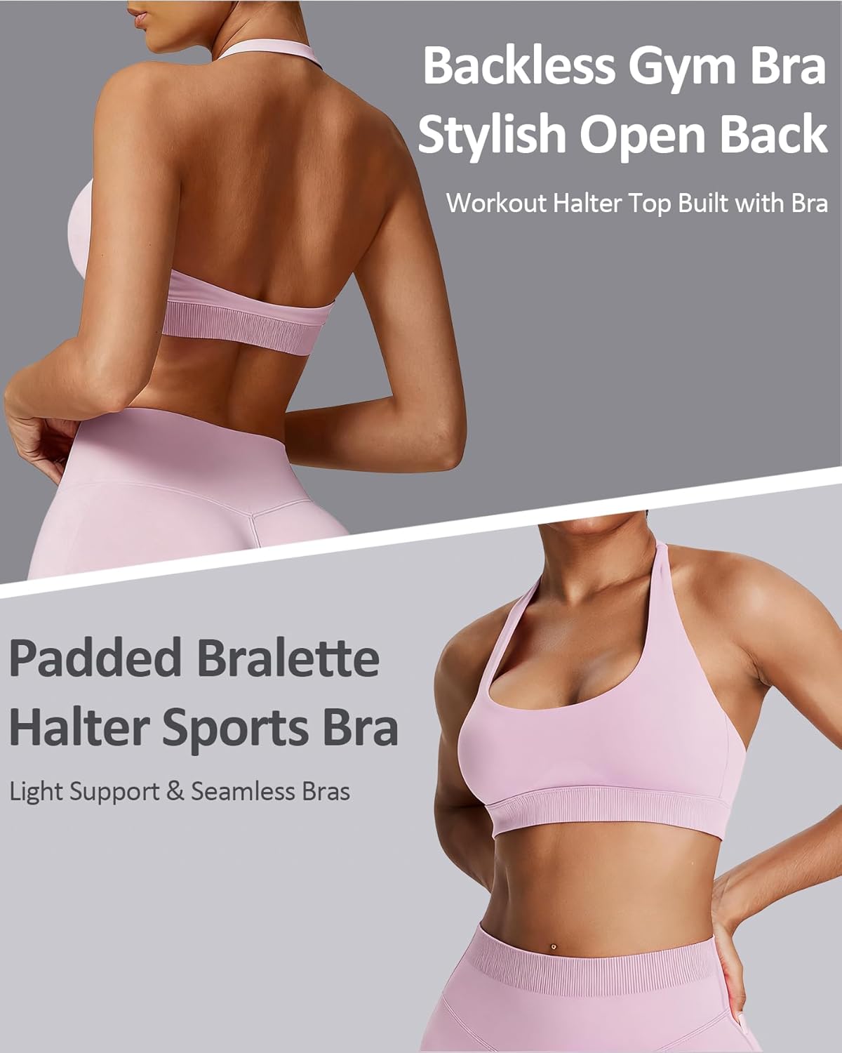 Sports Halter Bra Workout Yoga Bralette - Backless Bras for Women Padded Gym Open Back Bra Removable Pads - Image 4