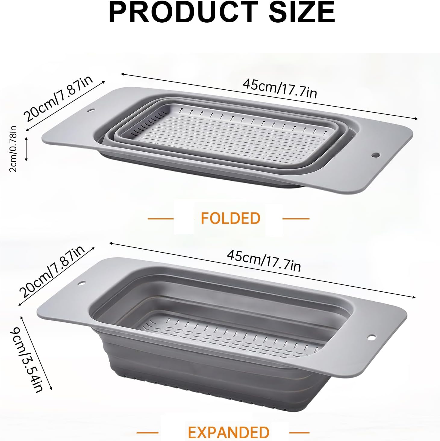 2Pack Collapsible Colander Strainer - Silicone Over the Sink Colander Strainer Drain Basket for Kitchen Sink, Adjustable Strainers for Washing Vegetables Fruits, Draining Cooked Pasta & Drying Dishes