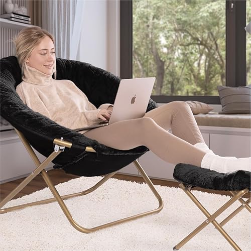 Miniatura 19 de Milliard - Silla acogedora con diseño de platillo, de pelo sintético, para dormitorio, tamaño extragrande (color blanco) Beige,Negro -,Negro +