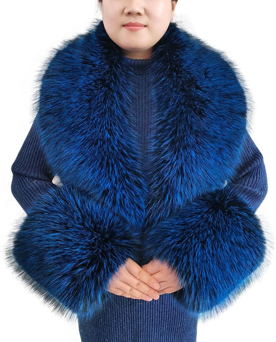 Eosxrp Faux Fur Collar Cuffs Set Warm Fake Fur Scarf Winter Women Fluffy Large Shawl Furry Scarves
