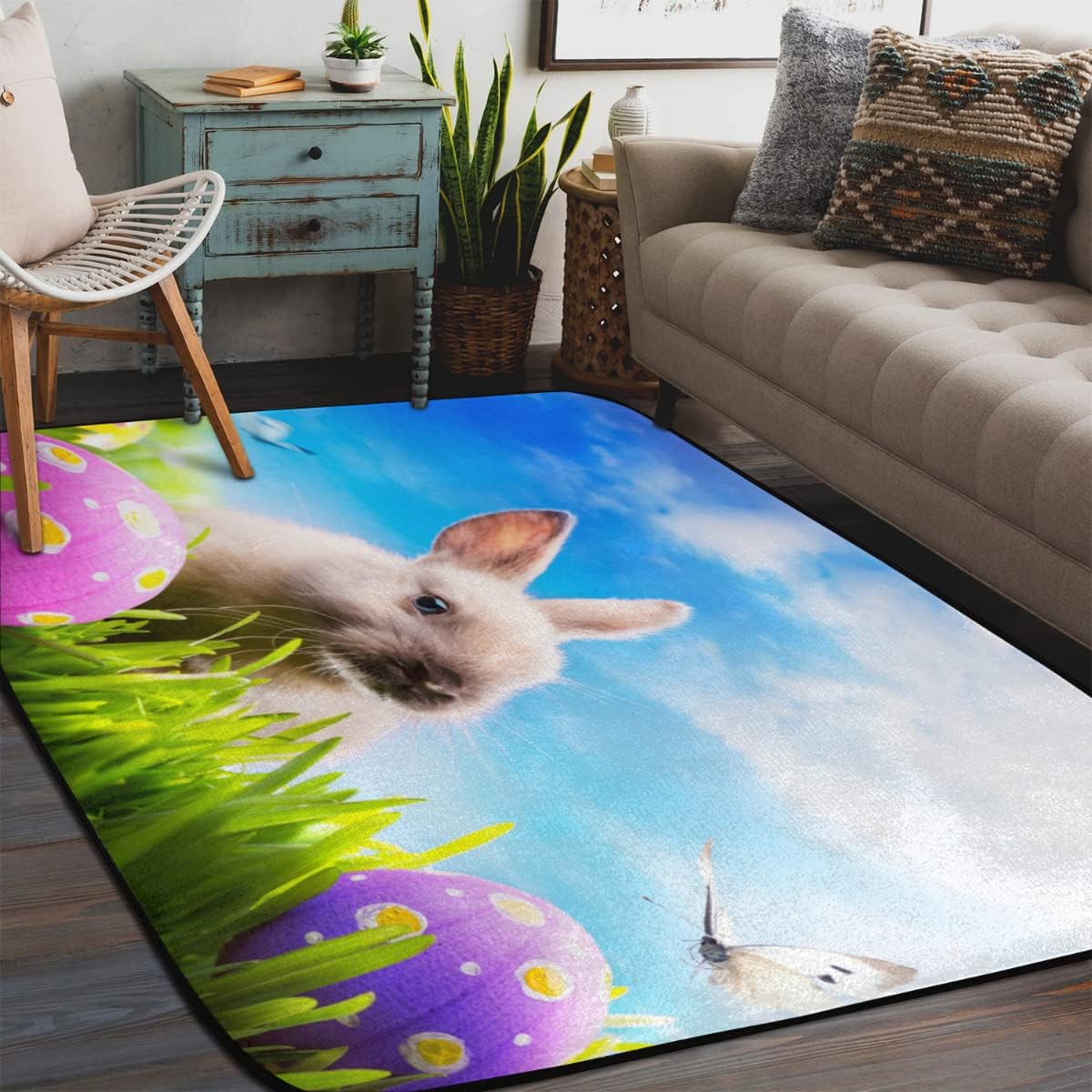 4 x 6 Happy Easter Bunny Rabbit Eggs Super Soft Area Rug for Kids Baby Nursery, Kids Girls Nursery Soft Rug Home Decor Rug, Fuzzy Rugs for Nursery