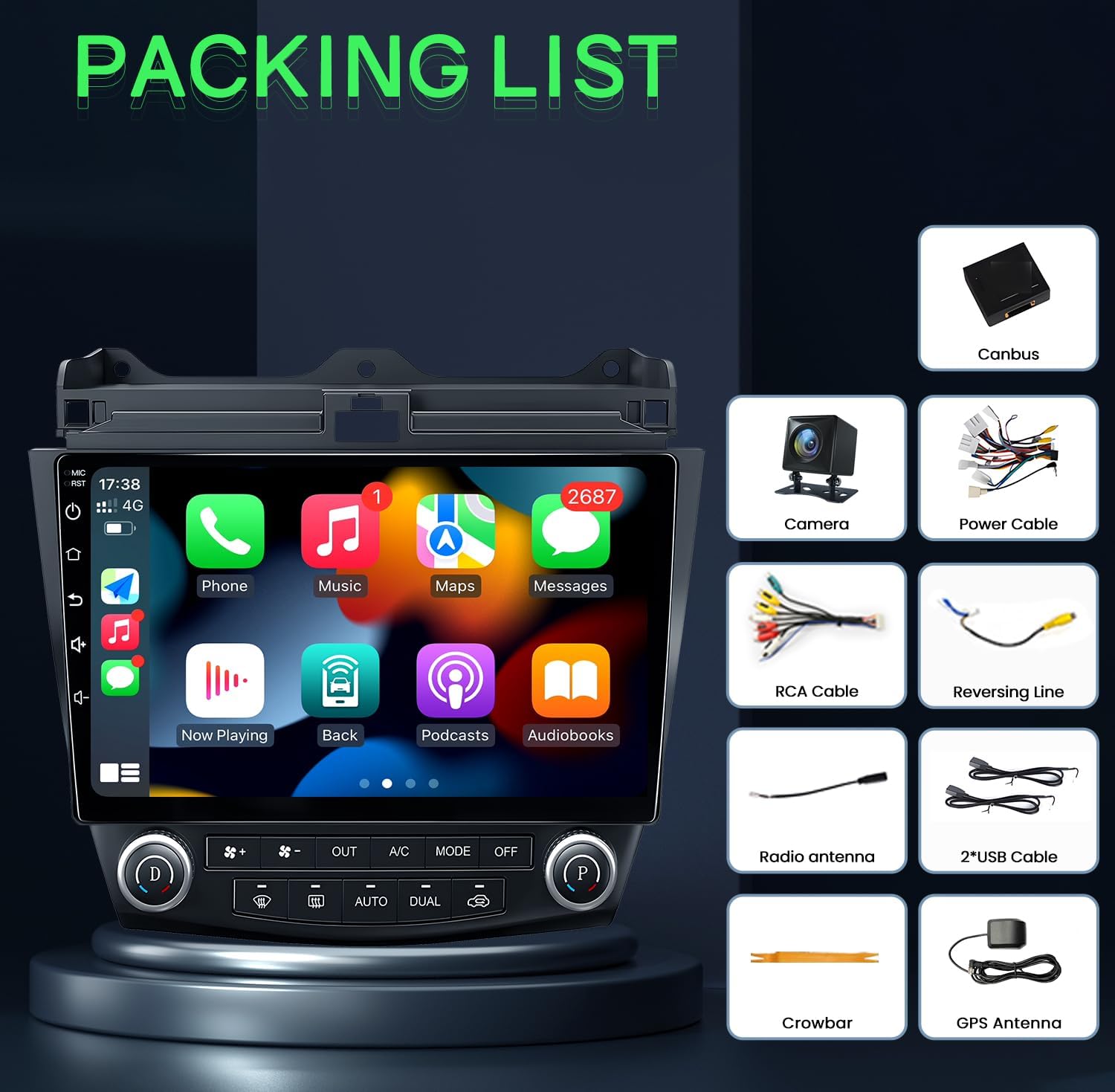 Image showing the packing list contents including the head unit, cables, and accessories.