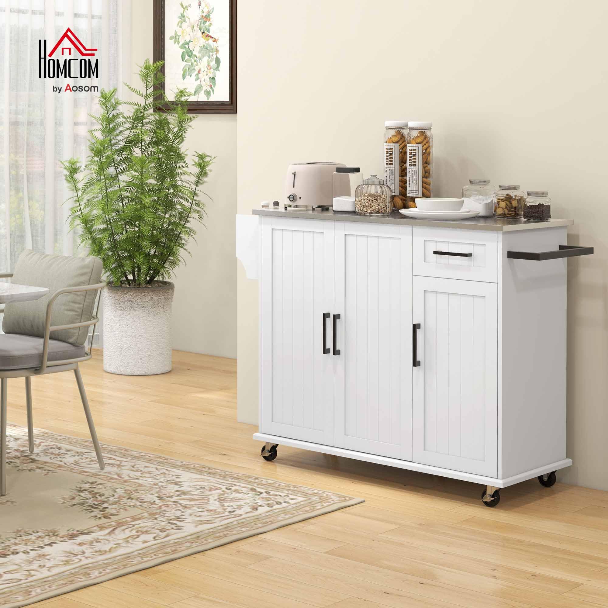 Isola Cucina HOMCOM Con Cassetti E Ruote - Mobile In MDF E Acciaio, 128x45.5x91.5cm, Multifunzione - Foto 10