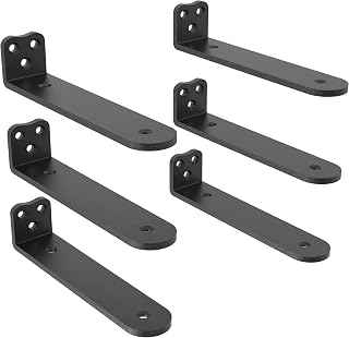 Eurydice Heavy Duty Floating Shelf Brackets, 1/4 in Thick 6 in 6Pack Black | L Brackets,Holds 200 lb, Rounded Arc Edge, One-Piece, 3 Hole Mounting For Wood Shelves in Kitchen, Garage, Office, DIY