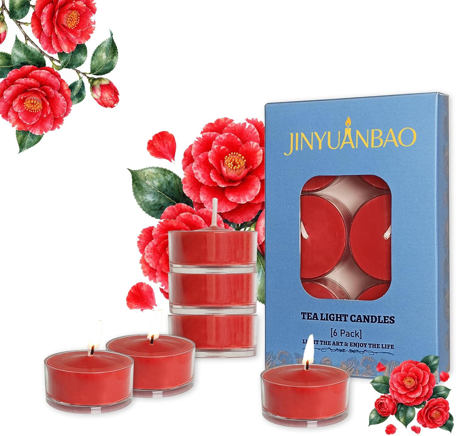 Camellia Scented Tealight Candles 6 Pack Red Long Time Burning
