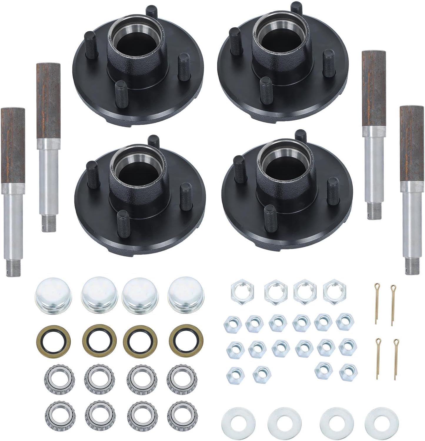 labwork Set of 4 Trailer Hub Kit 4 on 4 inch and 1 inch Round BT8 Spindle with Trailer Bearing Kit