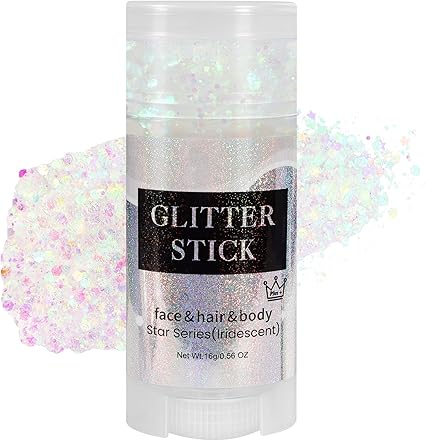 Mysense Iridescent White Body Glitter Stick, Face Hair Glitter Gel for Kids, Festival Rave Outfit Accessories for Women, Sparkling Mermaid Sequins Chunky Glitter Makeup, 0.56oz