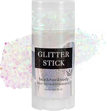 Mysense Iridescent White Body Glitter Stick, Face Hair Glitter Gel for Kids, Festival Rave Outfit Accessories for Women, Sparkling Mermaid Sequins Chunky Glitter Makeup, 0.56oz