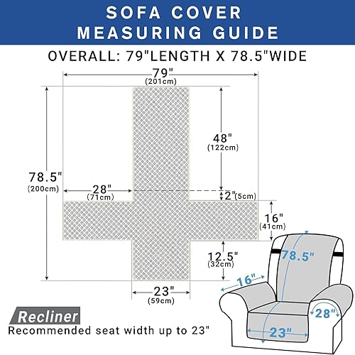 Vista 193 de XINEAGE Funda reclinable resistente al agua, fundas para sofá reclinable de 3 asientos con bolsillos, funda protectora acolchada gruesa para perros