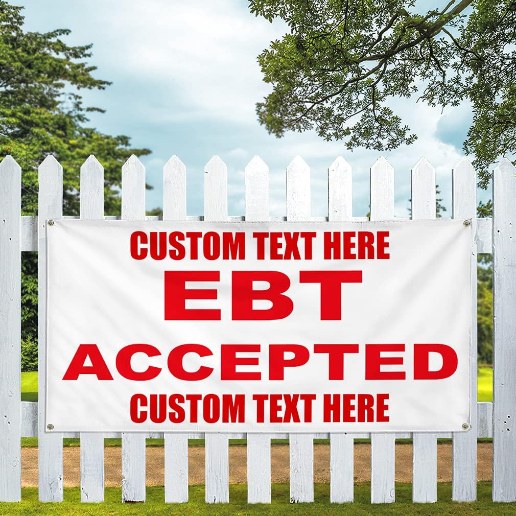 Custom Vinyl Banner Multiple Sizes Ebt Accepted Red Buy Here Pay Here Outdoor Weatherproof Industrial Yard Signs 4 Grommets Personalized Text Here 16x40Inches