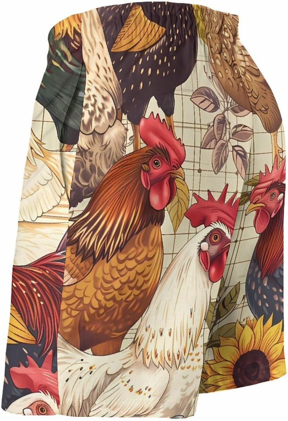Farmhouse Chickens Sunflowers Casual Men's Swim Trunks Novelty Summer Beach Shorts Swimwear with Pocket