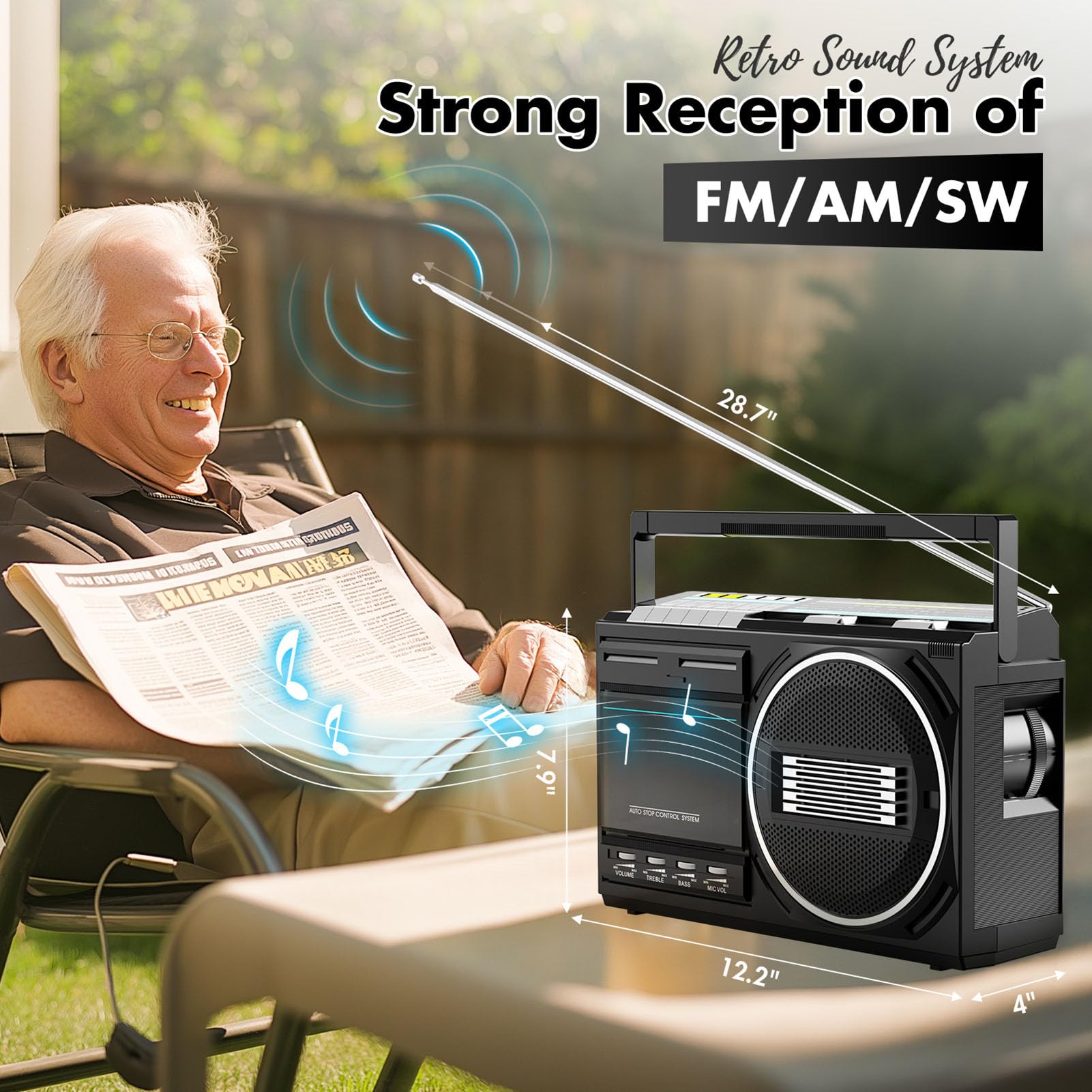 Jectse Kaseta, Odtwarzacz Boombox z AM FM SW Radio, Nagrywanie USB i Odtwarzanie Mp3, Przenośne Radio do Domu na Zewnątrz (Wtyczka UE 220V)