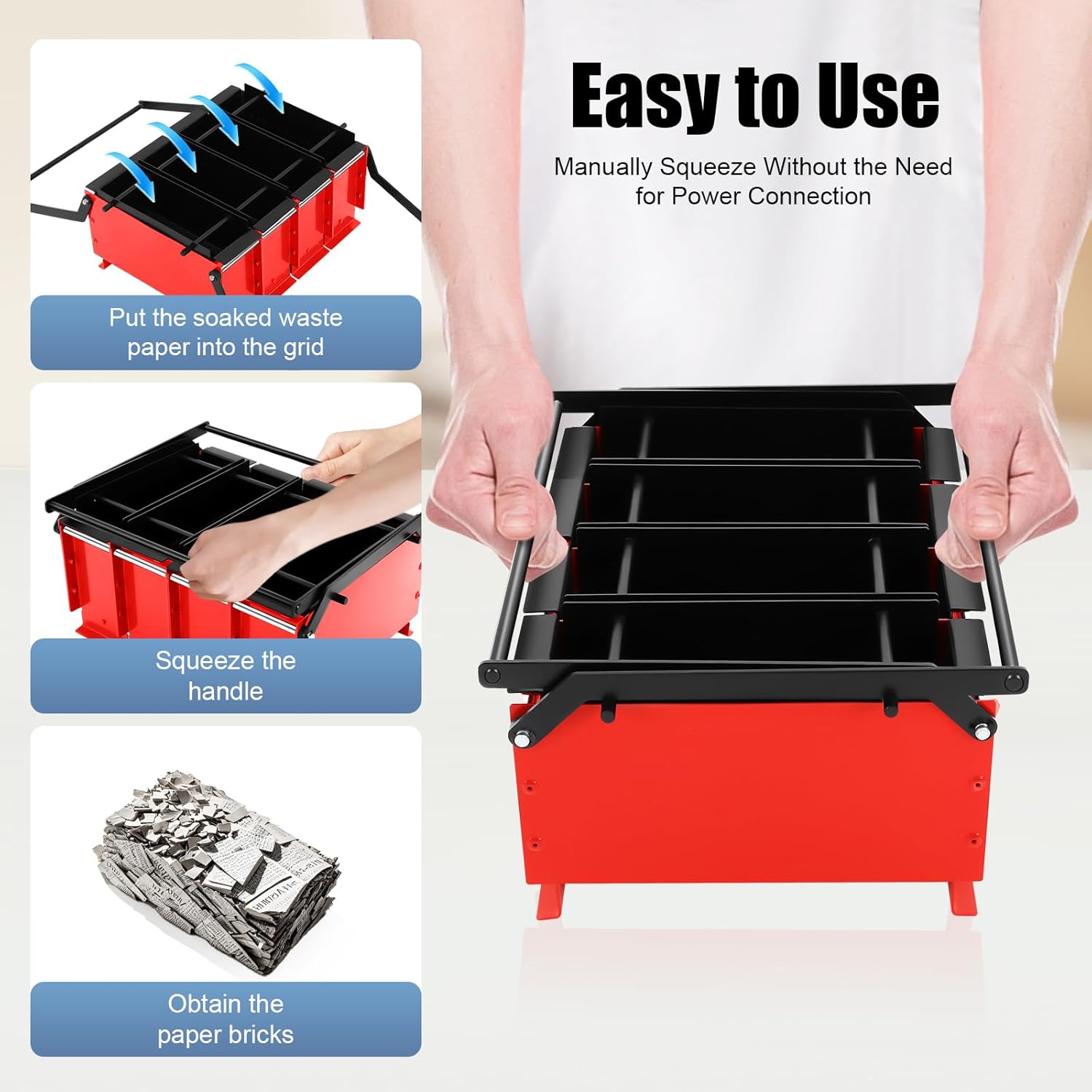 Paper Log Briquette Maker Manual Paper, Waste Paper Brick-Making Machine, Coal & Carbon Brick Presses, Recycling Waste Paper Into Fireplace Fuel, Eco-Friendly, Easy to Operate, for Home, Outdoor