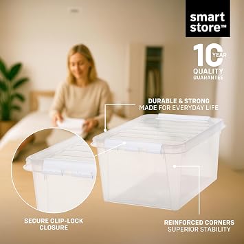 SmartStore - 6x Plastic Storage Box with Lid Classic 31L (50x39x26cm) |Plastic Storage Drawers with Lid|Food-Safe Material|Kitchen & Organisation|Durable Container for Home & Office|