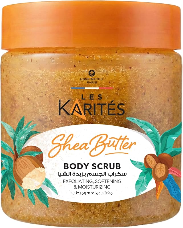 Les Karités Exfoliating & Moisturizing Body Scrub (225ml) - Natural Sweet Almond & Perlite Exfoliants - Enriched with Shea Butter for Softening - 0% Paraben - Weekly Spa Treatment