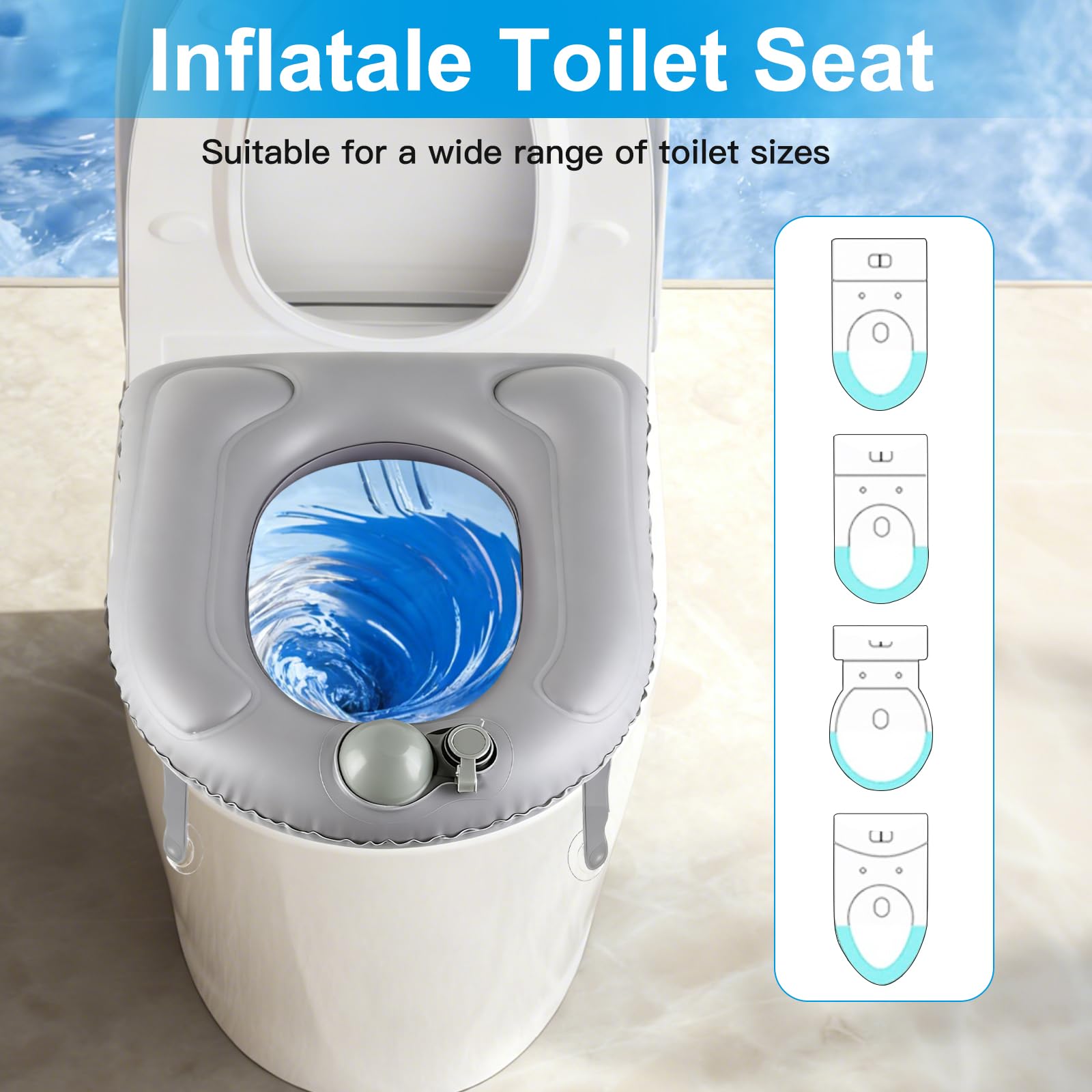 Aufblasbares Toilettensitzkissen mit Saugnapf Toilettensitzbezug, Höhenverstellbarer Toilettensitzerhöhung Sitzring, PVC-Pad Toilettenstützkissen für Erwachsene, Senioren, Behinderte, Schmerzlinderung