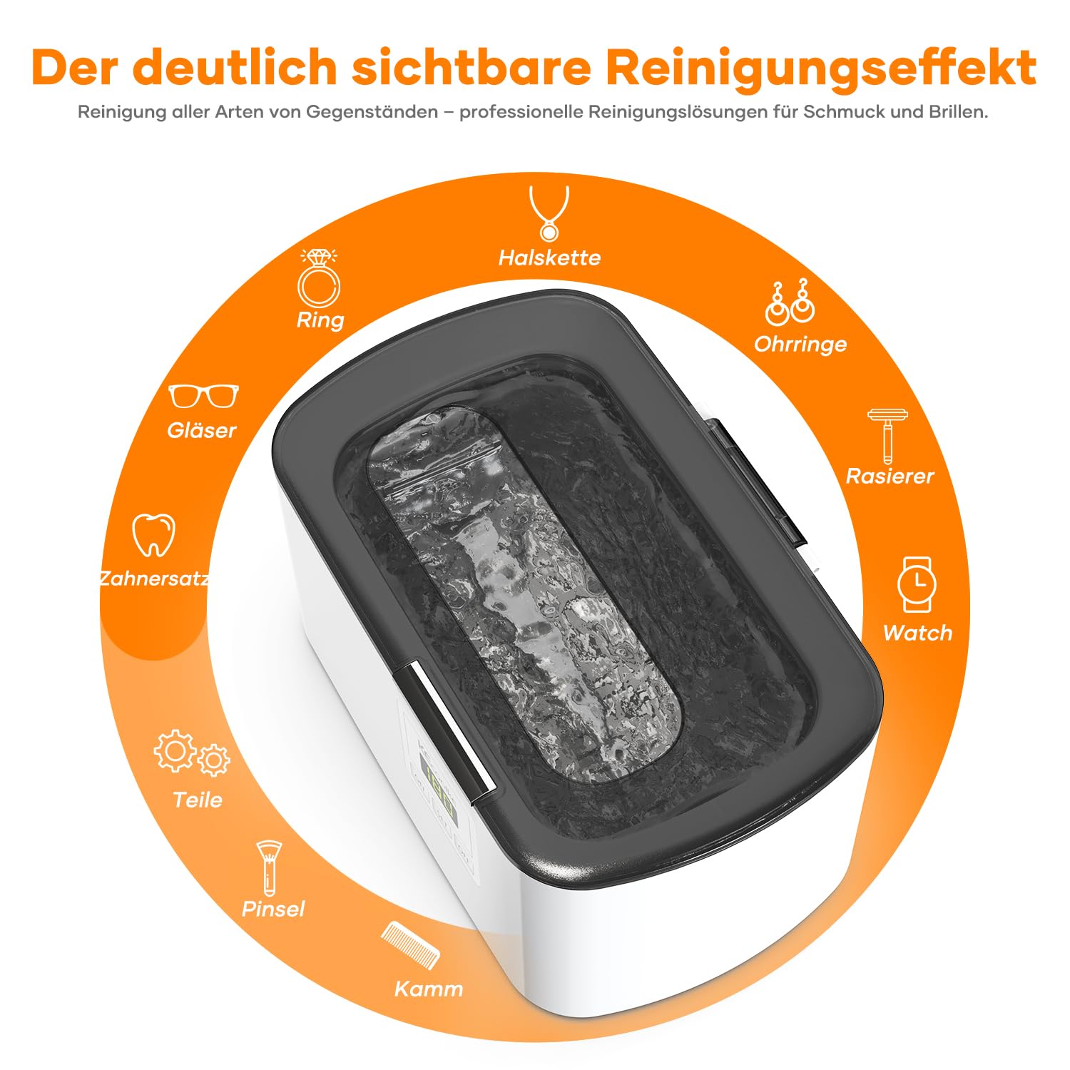 Ultraschallreinigungsgerät Ultraschallreiniger KECOOLKE 600mL brille | Ultraschallgerät Ultrasonic Cleaner mit digitalem Timer für Brillen, Ringe, Münzen, Fingerringe, Geld，zahnprothesen