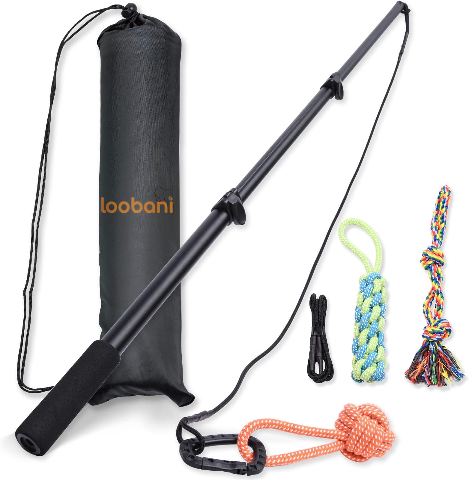 LOOBANI Flirt Pole for Dogs - Chase & Tug of War, Interactive Toys & Extendable Teaser Wand for Small Dogs Training & Exercise