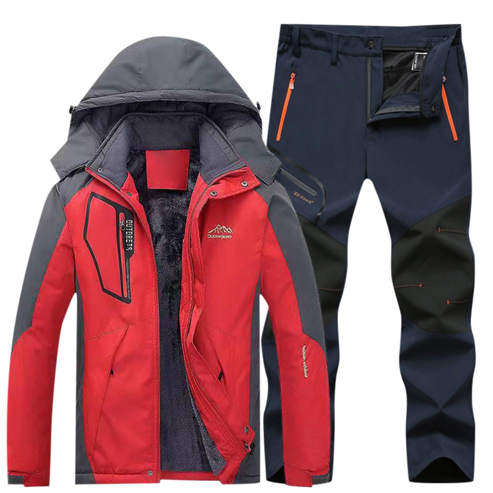 Generisch Abbigliamento da sci da uomo invernale antivento con cappuccio e pantaloni, adatto per gli appassionati di abbigliamento casual da sci all'aria aperta