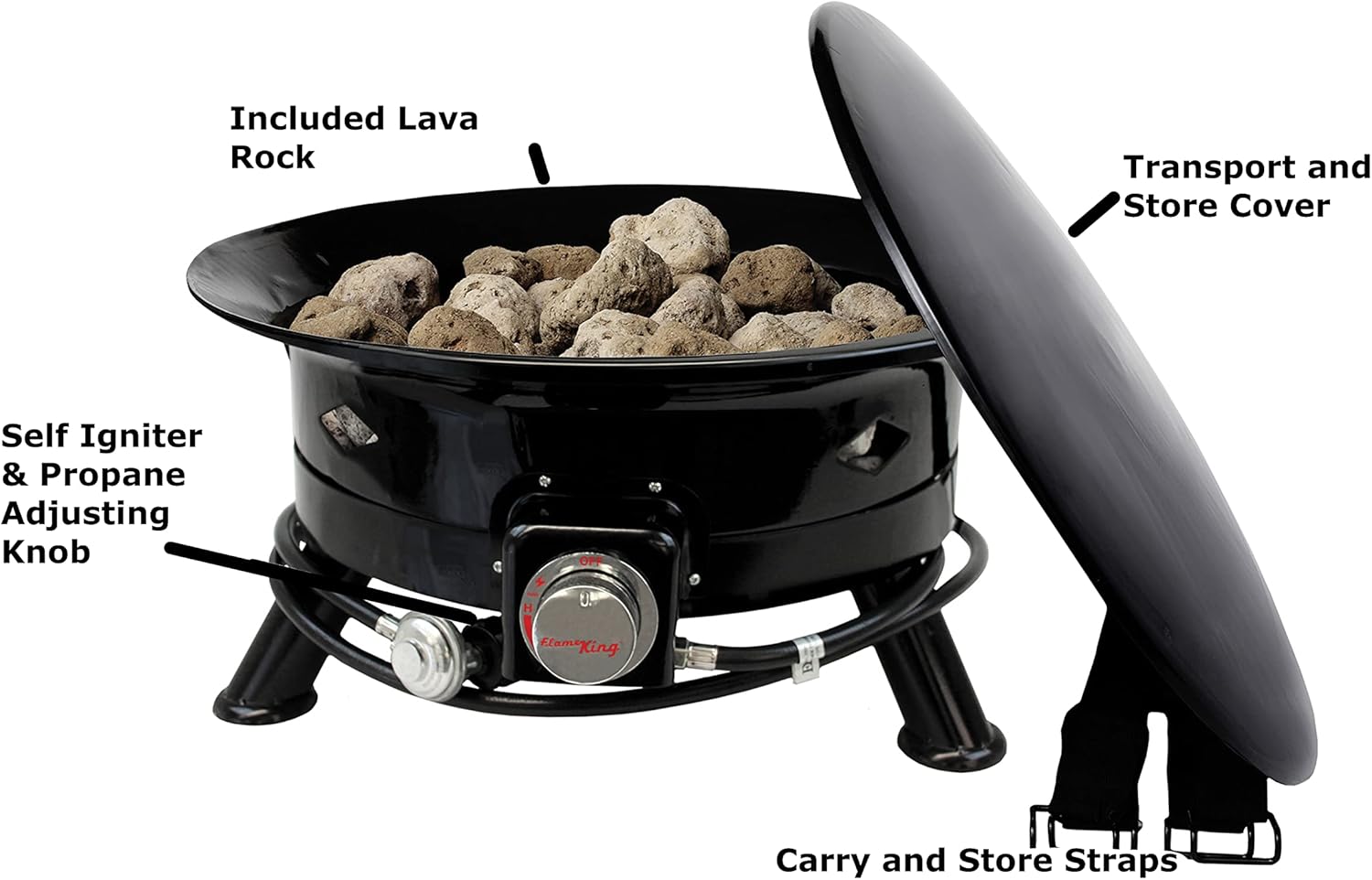 Flame King Smokeless Propane Fire Pit, 24-inch Portable Firebowl, 58K BTU with Self Igniter, Cover, & Carry Straps for RV, Camping, & Outdoor Living : Patio, Lawn & Garden