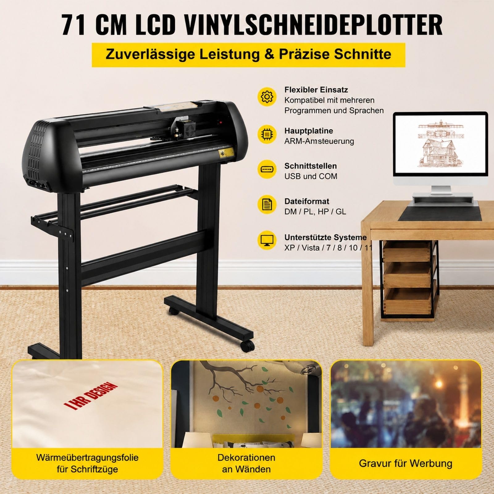 Vinyl Schneideplotter mit LED Anzeige, Bodenständer, fünf Rollen und manueller Kontur für Beschriftungsfolie