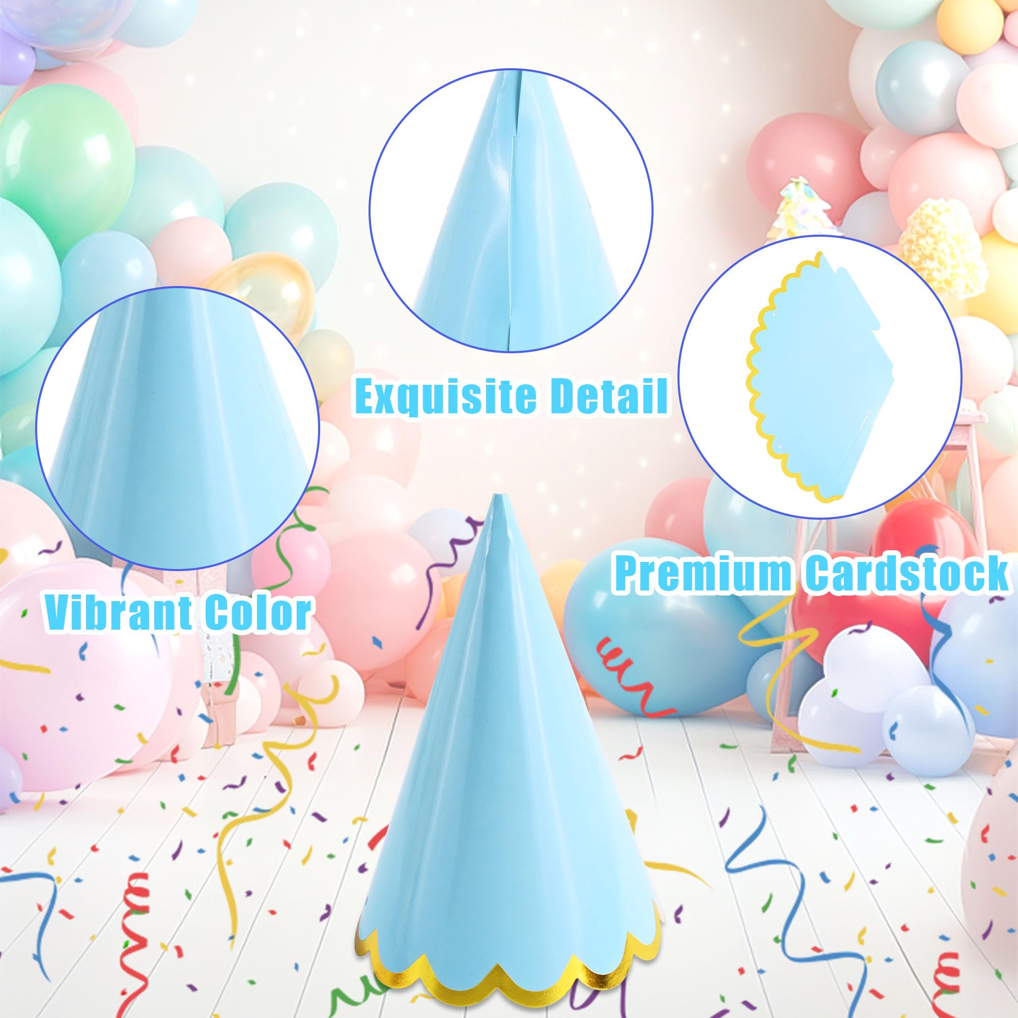 CANREVEL 24 PCS Pastel Party Hats for Kids and Adults, Pastel Party Decorations, Party Headwear for Birthday|Celebration|Party Supplies, Macaron Cone Kids Hats for Girls Boys Women Men