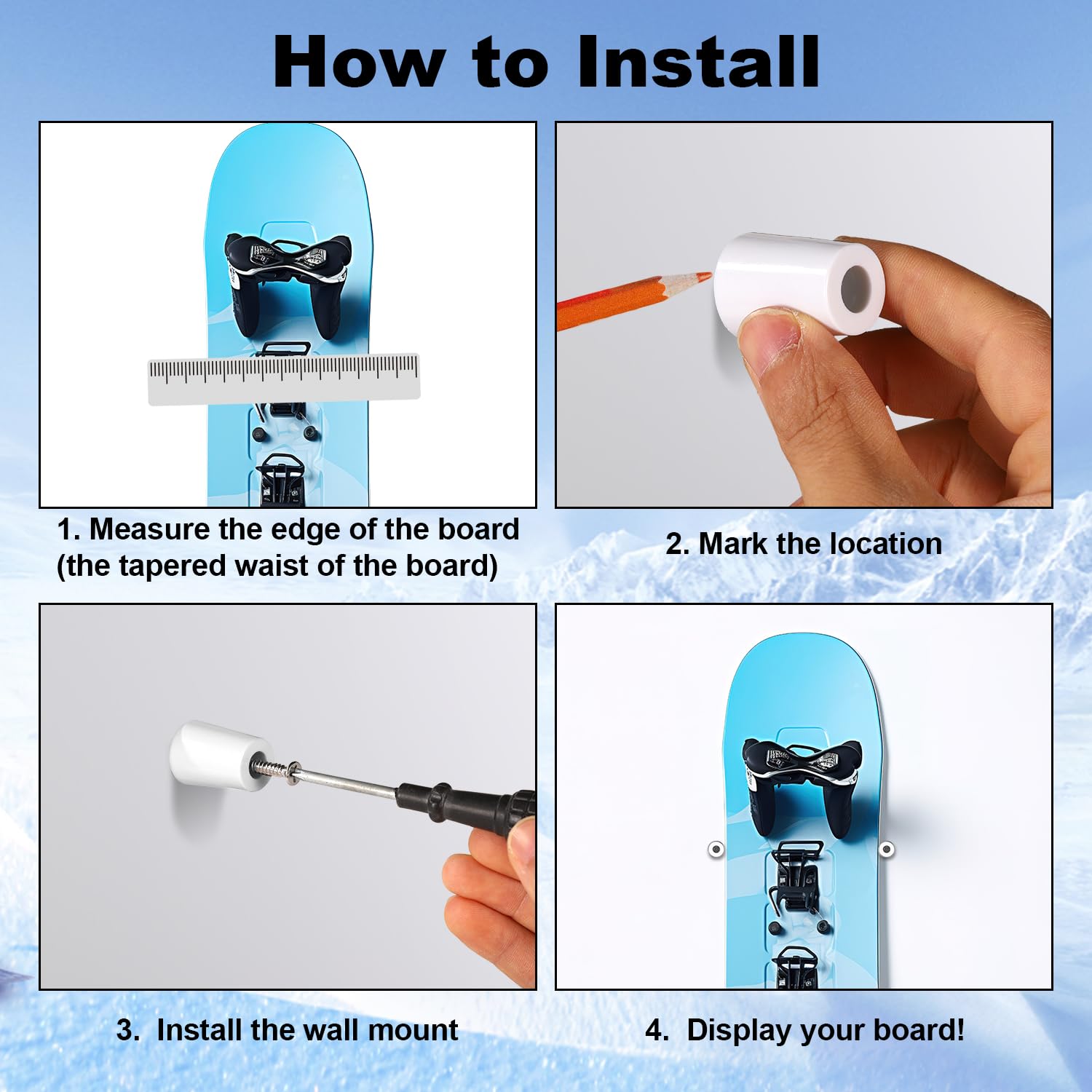 lasuroa 4pz Porta Sci Verticale, Supporto da Parete per Sci con Viti Tasselli di Espansione Porta Snowboard Verticale per Riporre e Mostrare in Modo Sicuro i Tuoi Sci Snowboard(Bianco)