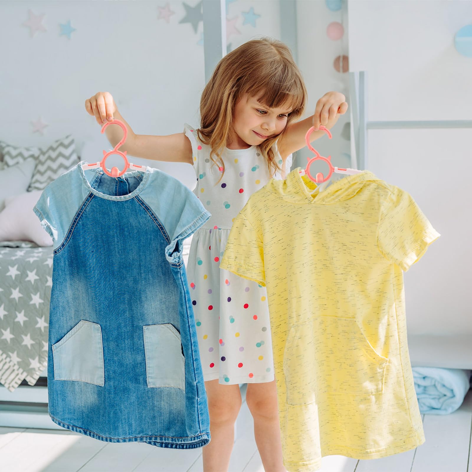 Set di 20 grucce appendiabiti per bambini, Grucce Appendiabiti Rosa con gancio a forma di orsetto, Appendini per Bambini Impilabili Allungabili, antiscivolo, Allungabili, per unisex bambino Neonati