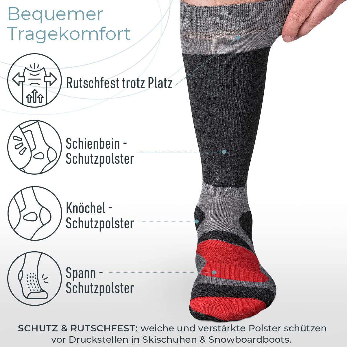 Piarini 2 Paar Unisex Skisocken Skistrumpf Wintersport Snowboard - atmungsaktive Socken Kniestrümpfe Thermosocken Funktionssocken aus Merino Wolle Outdoorsocken