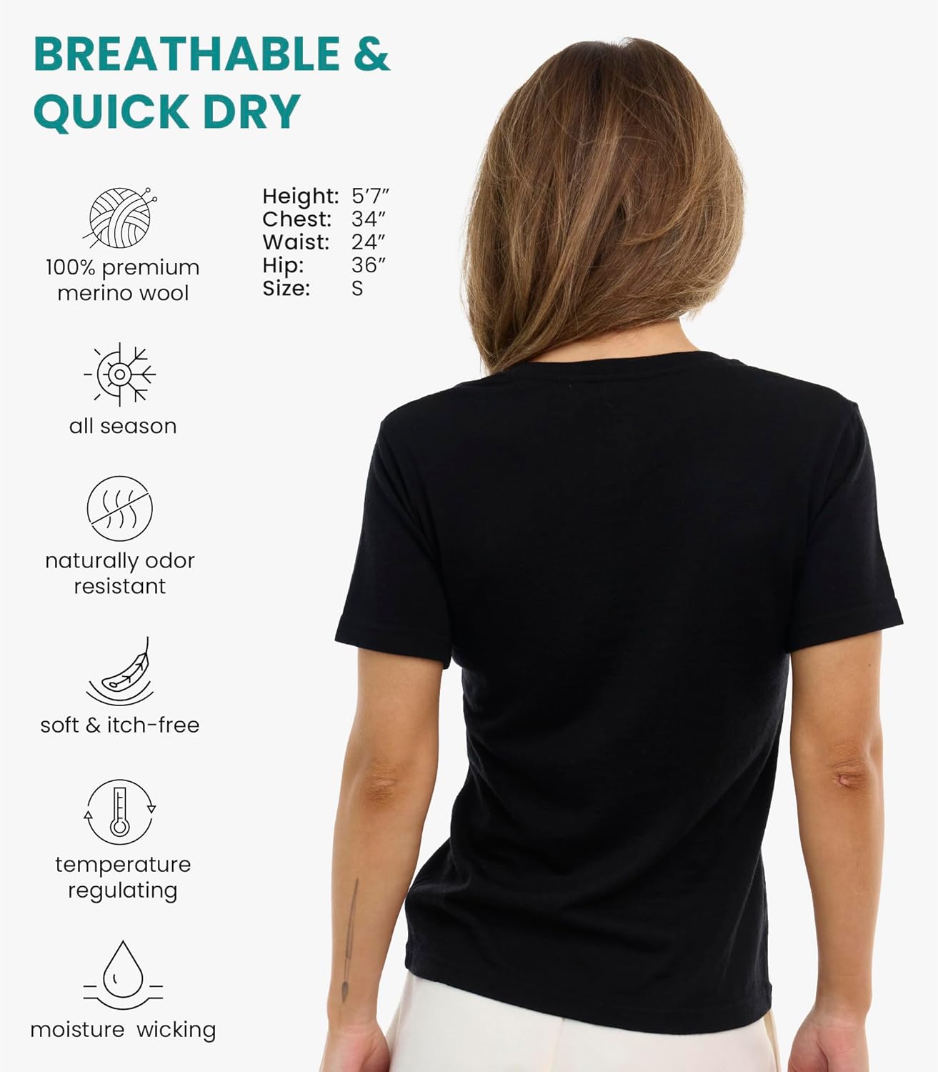 Merino.tech Merino Wool Shirt Women - 100% Merino Wool Base Layer Women Short Sleeve Tee