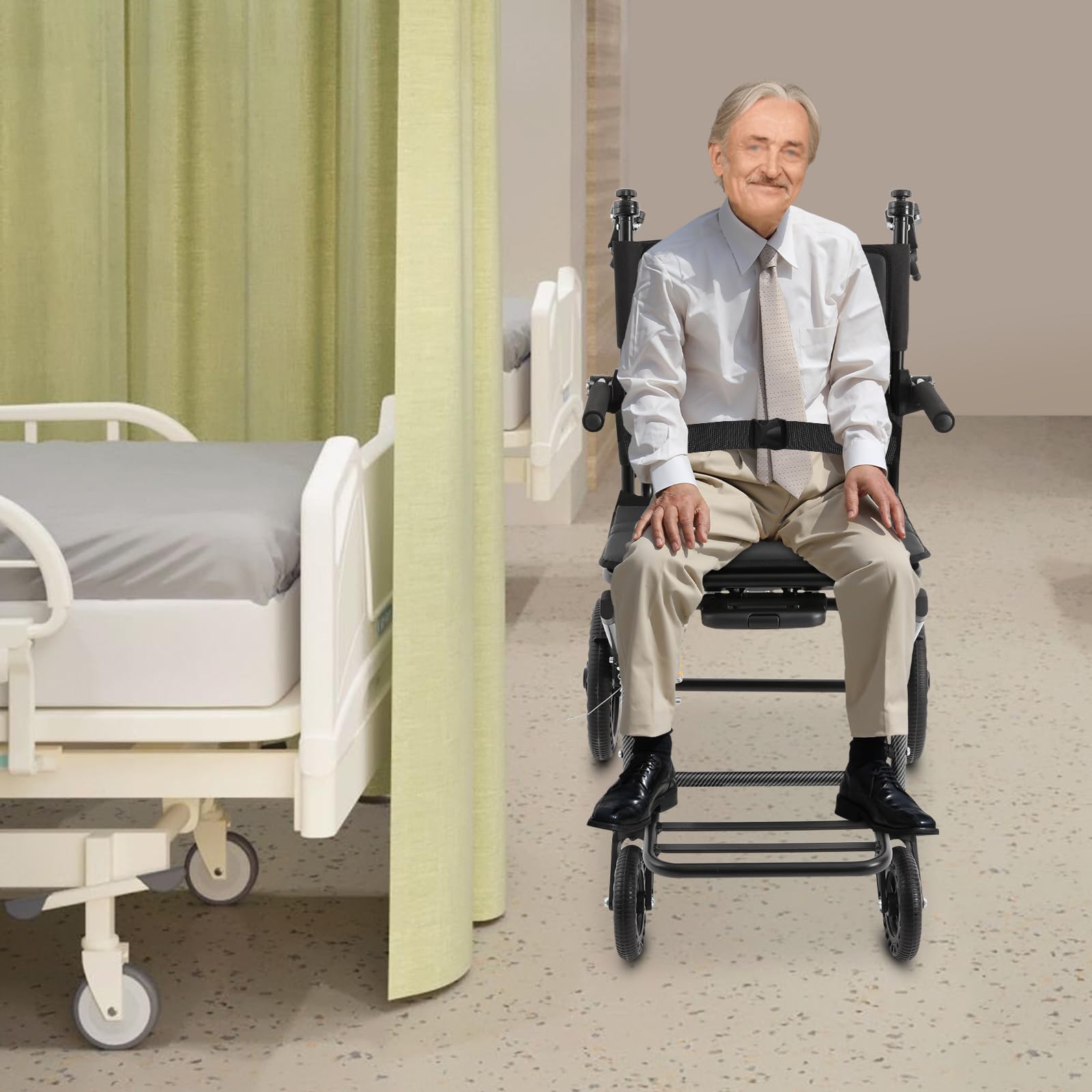 Sedia a rotelle, pieghevole, leggera, fino a 100 kg, pieghevole, pieghevole, con manico telescopico, freni