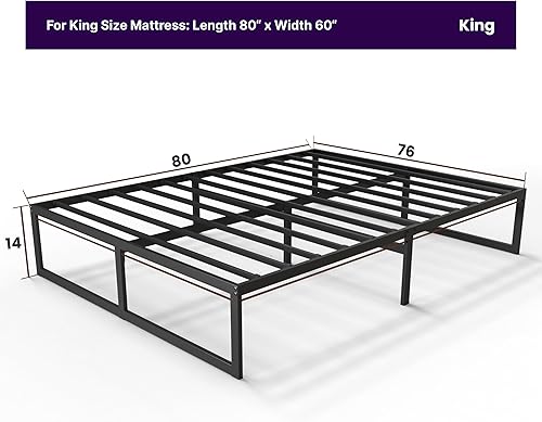 Miniatura 3 de NapQueen Alpha - Marco de cama de plataforma de metal resistente de 14 pulgadas, fácil montaje, resistente y soporta hasta 3500 libras de peso,