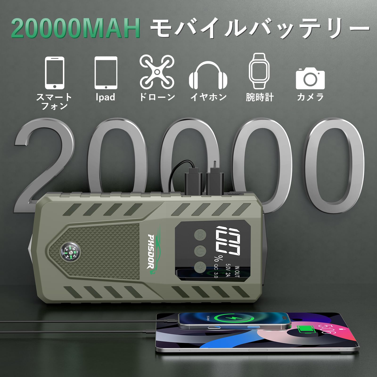 Amazon | ジャンプスターター 6000A 車用エンジンスターター 12V (最大