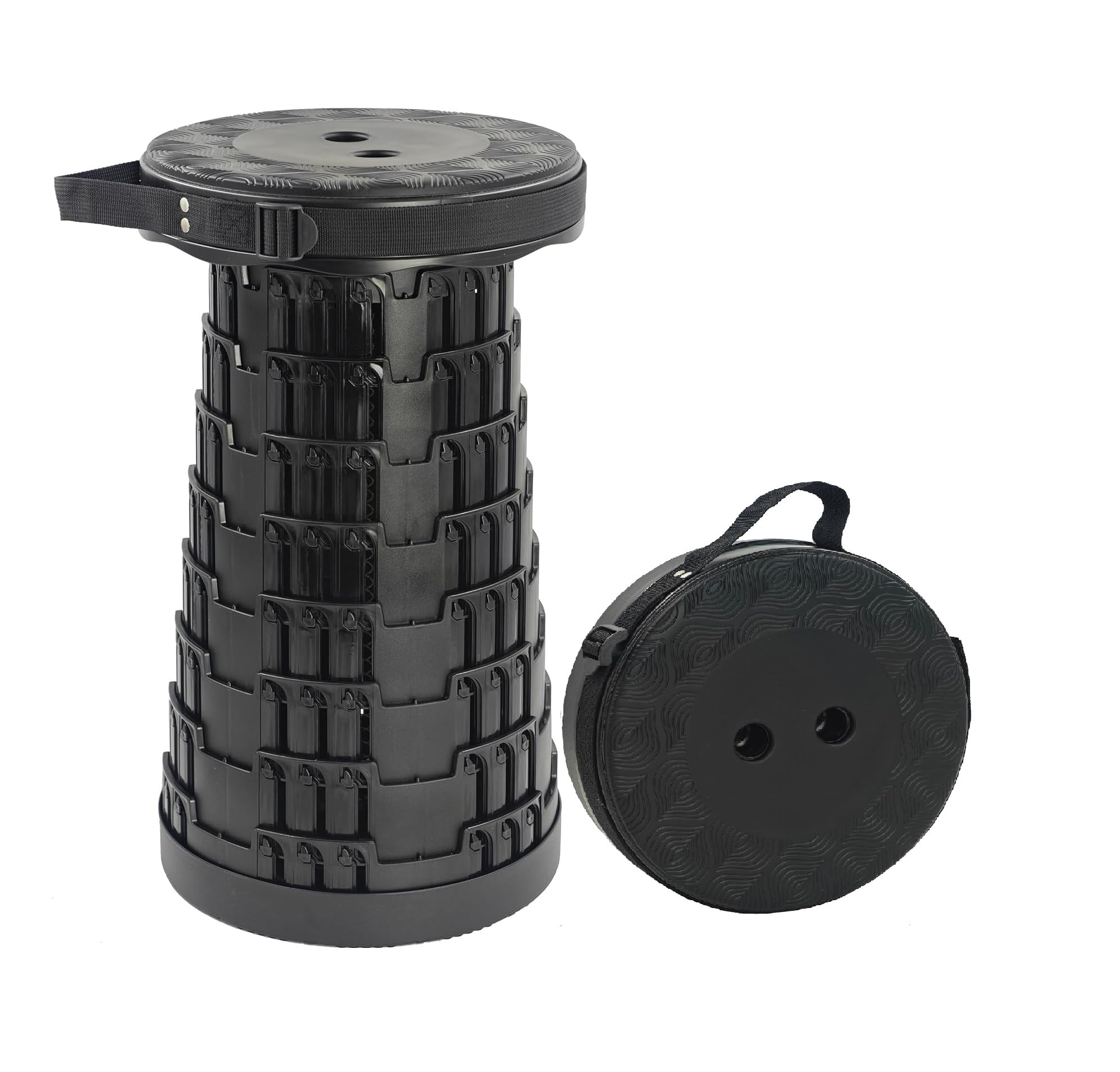 Portable Telescopic Stool with Gel Cushion Pad - Sturdy Retractable Folding Chair - Collapsible Telescoping Seat with Anti-Slip Bottom - Lightweight camping, BBQ, Travel, Fishing Stools (Black)