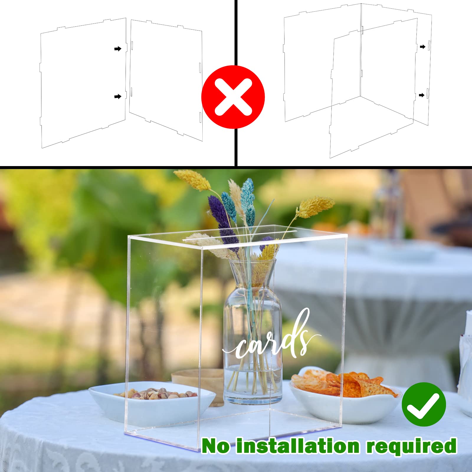 Acryl Kartenbox Hochzeit mit Schlitz Elegante Große Blanko Klar Geschenkkarten-Boxen für Empfang, Party, Spardose, Wishing Well Abschluss, Geburtstag, Babyparty